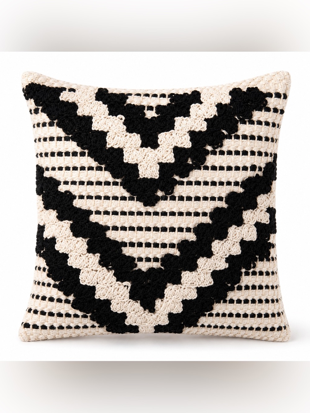 Black & Cream Boho Tufted Woven Accent Pillow Cover 20x20 (50x50 cm) NWT